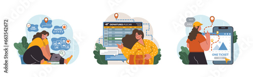 Solo travel, honeymoon set. Female character traveling alone.