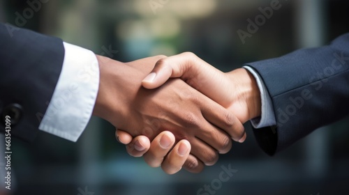 handshake between business partners after reaching a successful agreement generative ai © ThisDesign