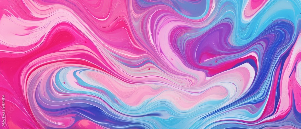 Fototapeta premium Abstract liquid marble background, stirred pink and blue paint texture, ai generated