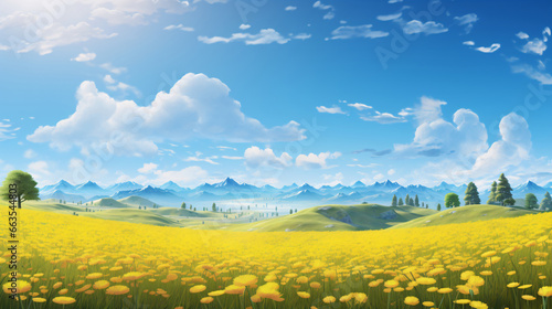 Golden Whispers A Field of Dandelions Melding with the Azure Sky