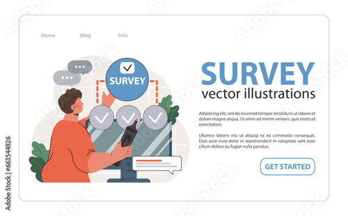 Public opinion polling web banner or landing page. Male character participation