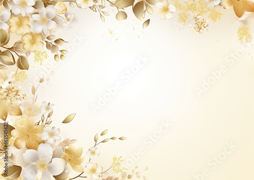 Golden wedding invitation card background, floral ornaments with copy space for text, ai generated
