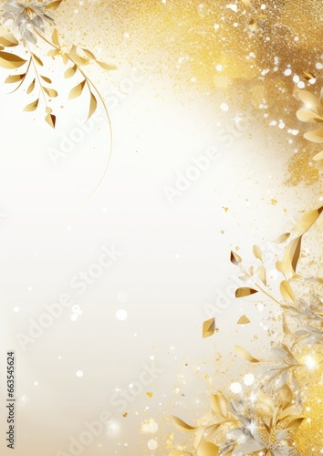 Golden wedding invitation card background, floral ornaments with copy space for text