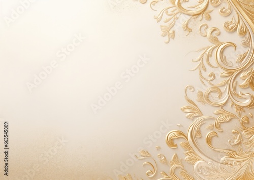 Golden wedding invitation card background, floral ornaments with copy space for text, ai generated