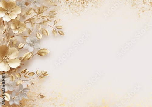 Golden wedding invitation card background, floral ornaments with copy space for text