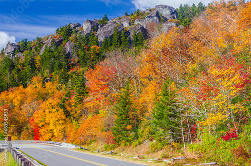 Cliff and Fall Colors at Yonahlosseeon the Blue Ridge Parkway North Carolina