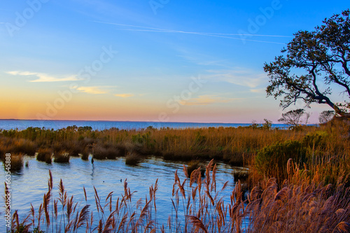 Sunset along the wetlands Boardwalk in Duck North Carolina