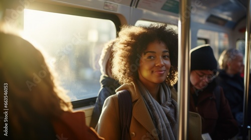 Young African American woman using public transportation © PixelPaletteArt