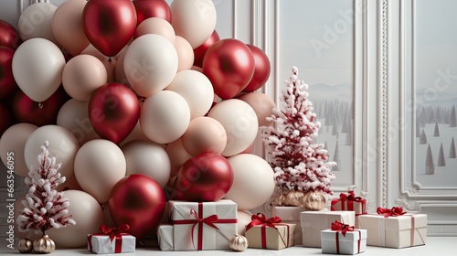 Christmas decorations in white and red colors photo