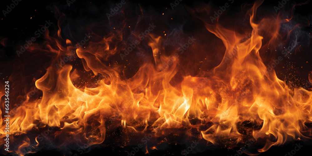 Powerful fire on black background,,
Burning Flames in the Night Generative Ai
