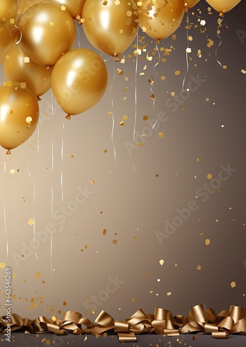 Party invitation card background with golden balloons, free copy space for text