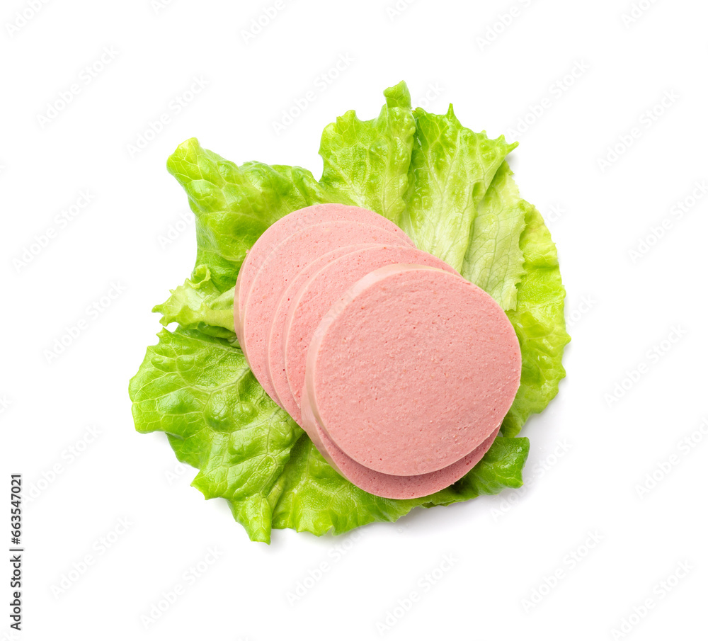 Mortadella Slice Isolated, Luncheon Meat Cut, Chicken Ham, Boiled