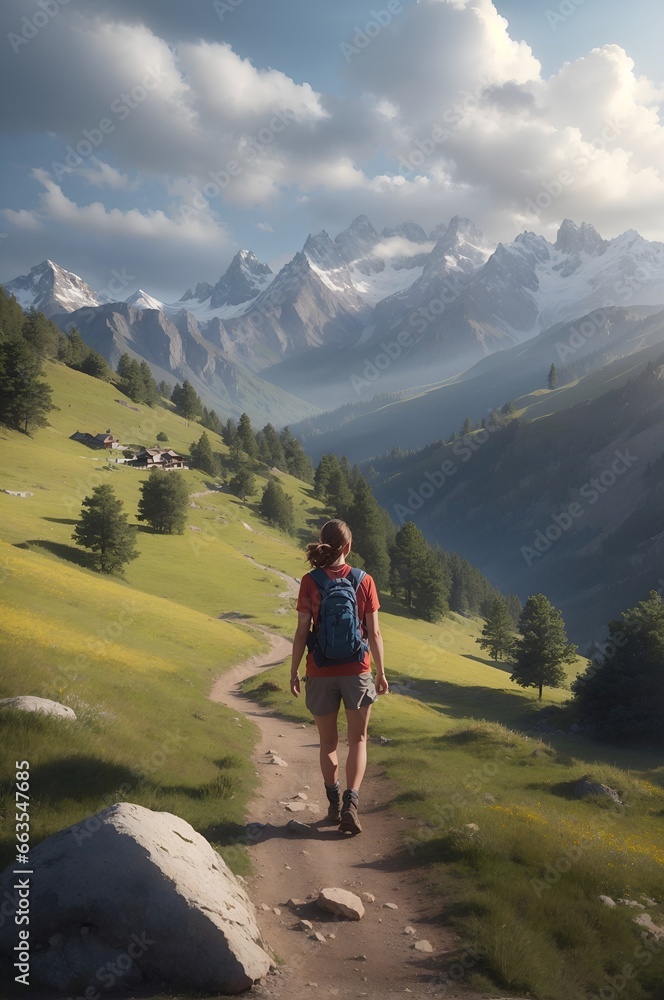 Frau Wandert in den Alpen - Healthy Lifestyle