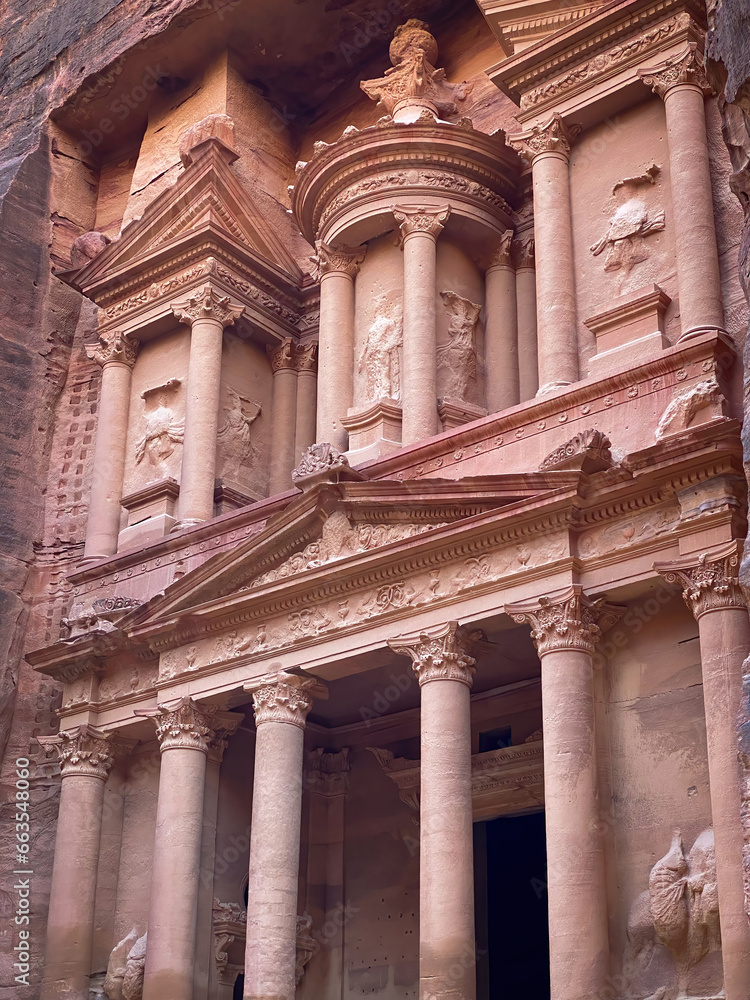 Al-Khazneh Treasury in the historic and archaeological city of Petra in Jordan