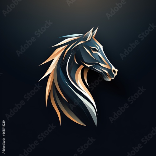 minimalistic logo emblem tattoo with horse head on a black isolated background