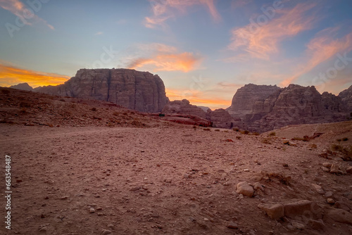 Scenic view at sandstone massif in the historic and archaeological city of Petra, Jordan