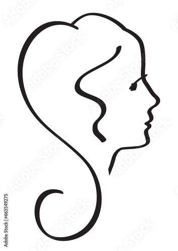 Silhouette of the profile of a beautiful woman with long hair