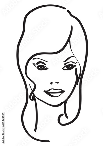 Young beautiful woman drawn with black lines 