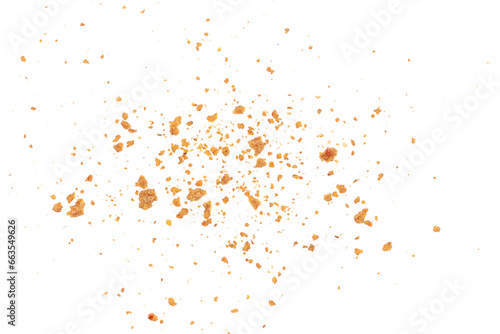 Foto Pile cake crumbs, cookie pieces flying isolated on white, clipping path
