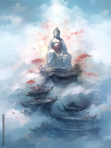 Meditating Buddha Watercolor Artwork Print, Generative AI