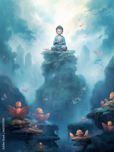 Meditating Buddha Watercolor Artwork Print, Generative AI