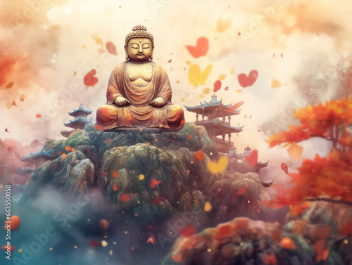 Wallpaper Mural Meditating Buddha Watercolor Artwork Print, Generative AI Torontodigital.ca