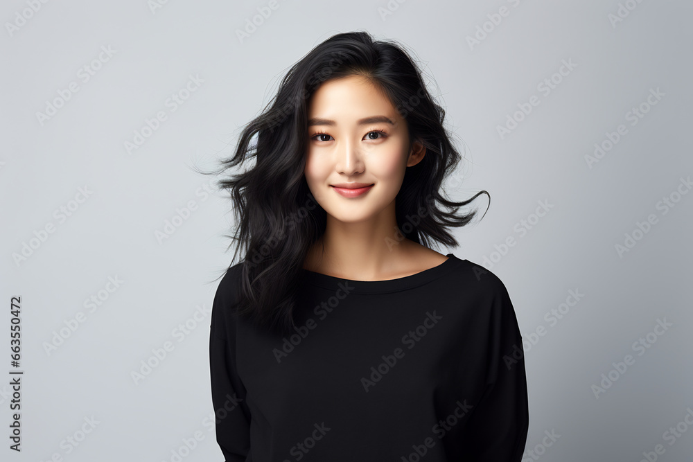 an attractive Asian model in plain solid studio background an attractive Asian model in plain solid studio background