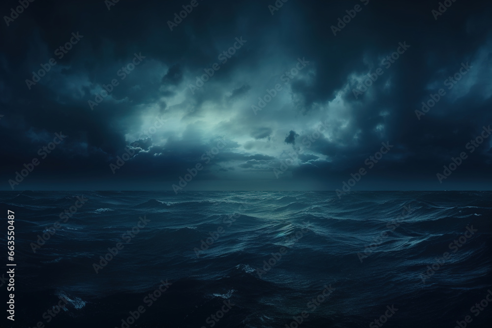 horror black blue sky, sea haunted cloud, scary ocean, depression background, mystery gloomy dark theme, blur texture - obrazy, fototapety, plakaty 