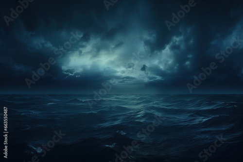 horror black blue sky, sea haunted cloud, scary ocean, depression background, mystery gloomy dark theme, blur texture © Badass Prodigy