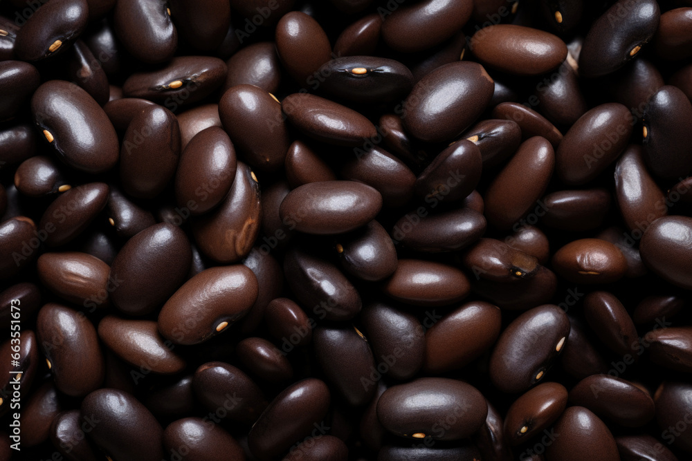 A detailed close-up of a heap of black or dark brown beans.Generative AI A detailed close-up of a heap of black or dark brown beans.Generative AI