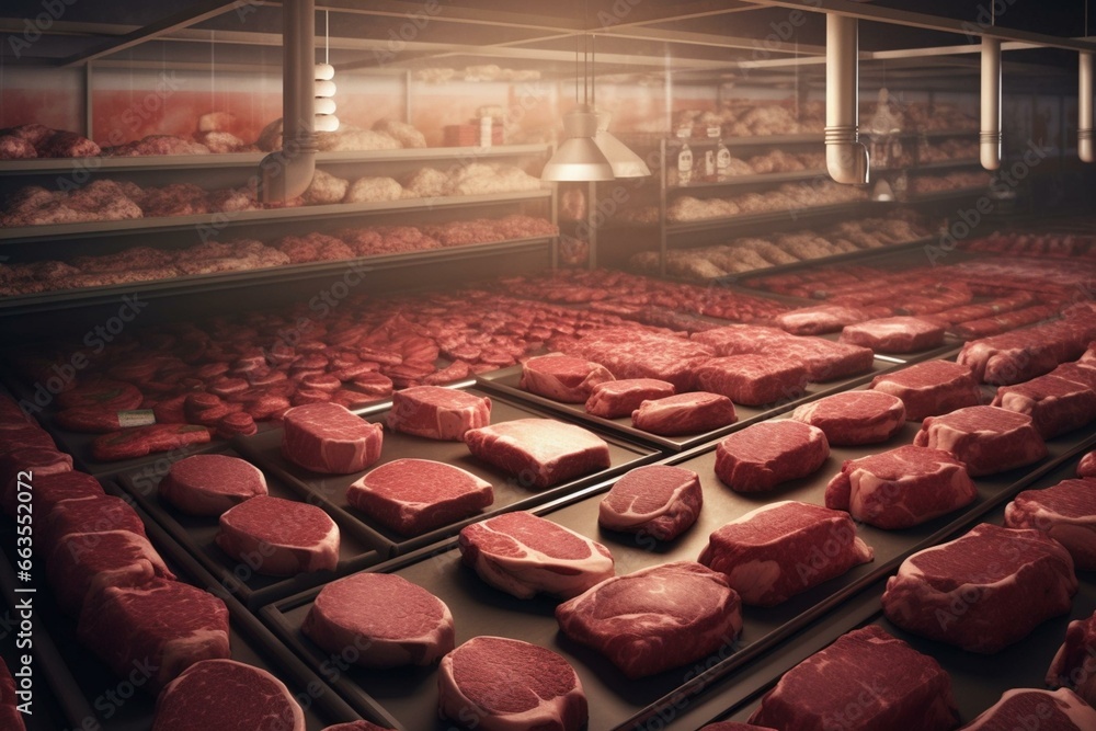 Worldwide food production and supply chain for meat. Generative AI - obrazy, fototapety, plakaty 