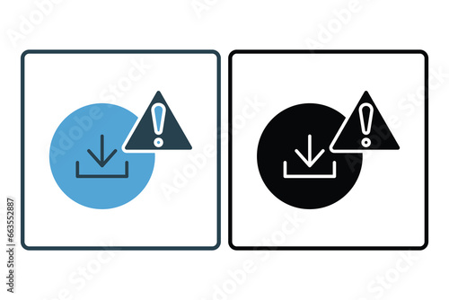 Download error icon. down arrow with exclamation mark. icon related to warning, notification. suitable for app, user interfaces, printable etc. Solid icon style. Simple vector design editable