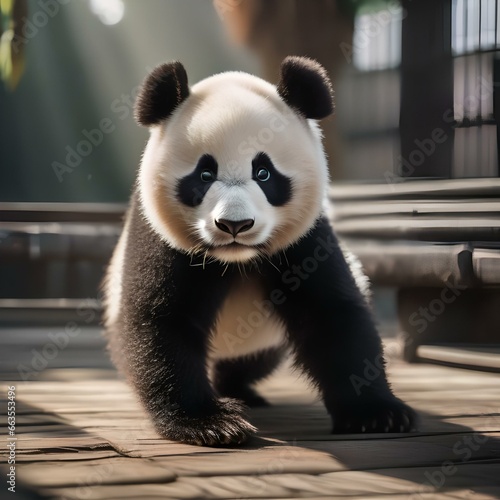 A cute panda wearing a kung fu uniform and striking a martial arts pose5 photo