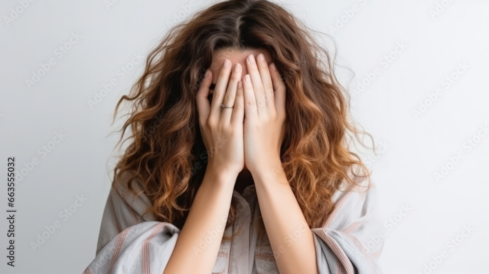 Young girl covering her face with her hands Young girl covering her face with her hands