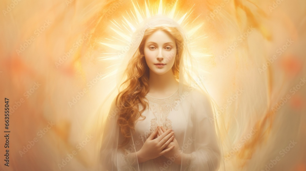 An artistic portrayal of the Immaculate Heart of the Holy Mary, radiating love and compassion in a soft, ethereal light. An artistic portrayal of the Immaculate Heart of the Holy Mary, radiating love and compassion in a soft, ethereal light.