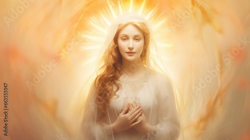 An artistic portrayal of the Immaculate Heart of the Holy Mary, radiating love and compassion in a soft, ethereal light.