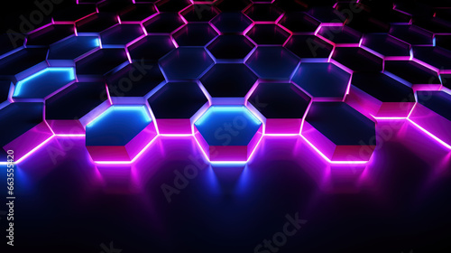 Dynamic Neon Hexagon Featuring Purple and Pink Shades Against a Dark Background