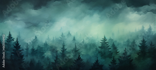 Watercolors of misty atmosphere forest  © CosmoJulia