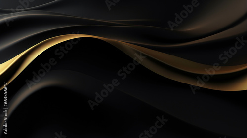 3 d abstract black and golden wave lines background.