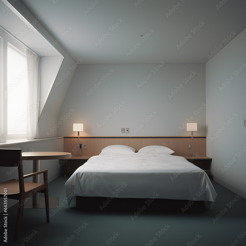 Hotel room, minimalistic, Generative AI