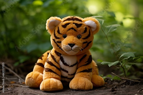 Plushie toy with a tiger design. Generative AI