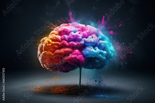 Human brain releasing colorful smoke, human emotions concept, Generative AI #663557455