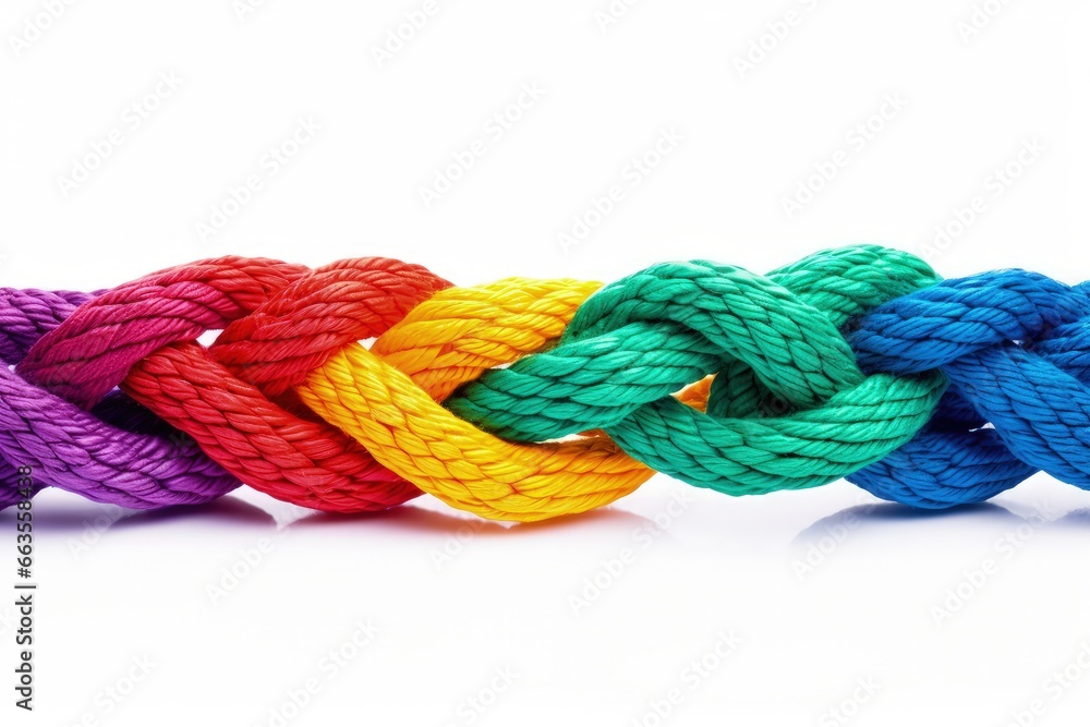 Colorful rope on white background, braided rope, concept of equality and diversity, Generative AI Colorful rope on white background, braided rope, concept of equality and diversity, Generative AI