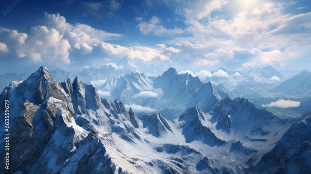 aerial view from a mountain with snow-capped peaks generative ai aerial view from a mountain with snow-capped peaks generative ai