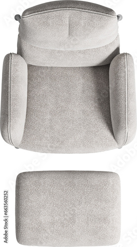 Top view of upholstery white armchair with ottoman photo