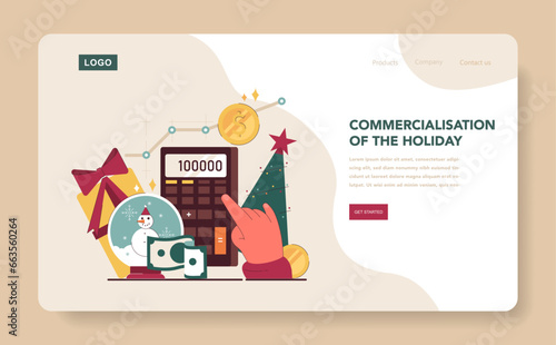 Christmas and new year celebration web banner or landing page. Man getting