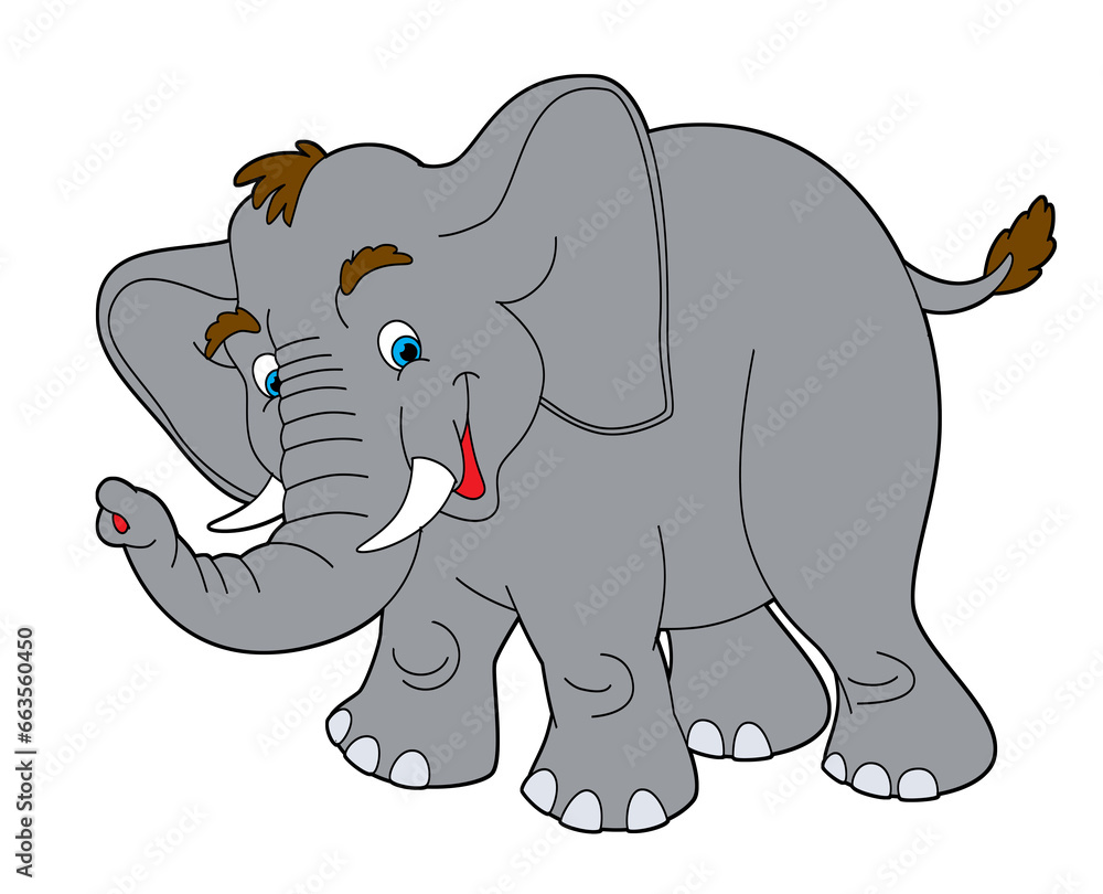 cartoon scene with elephant happy playing fun isolated illustration for children