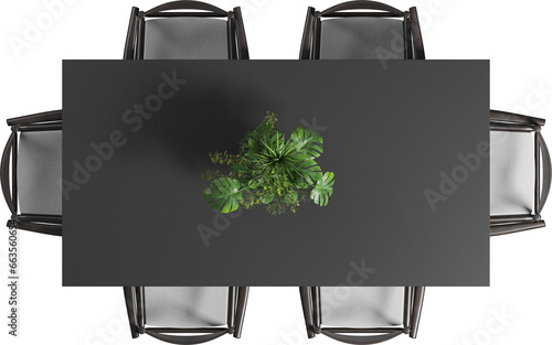 Top view of black dining table with chairs photo