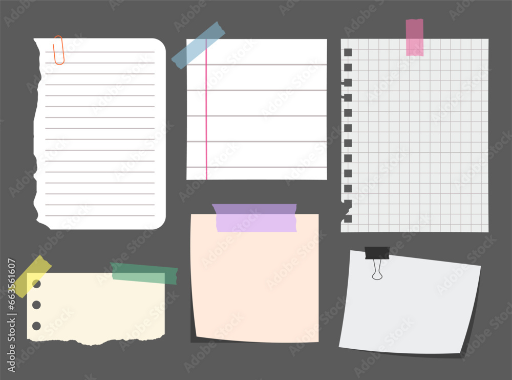 Set Of Isolated Torn Striped Notes. Vector Illustration Set Of Isolated Torn Striped Notes. Vector Illustration