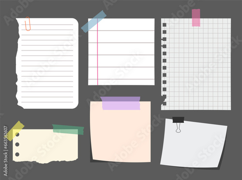 Set Of Isolated Torn Striped Notes. Vector Illustration